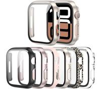 Cuteey 6 Pack Case for Apple Watch 46mm Series 10 with Built-in Tempered Glass Screen Protector, Overall Full Protective Bumper PC Cover for iwatch 10 Accessories 46mm Leopard