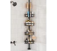 cutefafa Rustproof Corner Shower Caddy Tension Pole, 4 Large Baskets for Bathtub Shampoo Storage Organizer Bathroom Height Adjustable Shelves from 23.6 to 114.5 Inch with Towel Bar