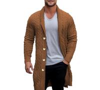 CUTeFiorino Mens Elegant Cardigan Sweater Chunky Cardigan Cable Knit Tunic Button Down Simple Shawl Collar Warm Ups Modern Contemporary Casual Designer, brown, L