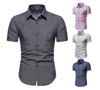 CUTeFiorino Shirt Black Men's Cotton Short Sleeve | Men's Shirt Black Silk Knitted Shirt Men's Regular Fit Silk Knitted Shirt Men's Comfort Fit Business Shirts Men's Comfort Fit, Black49, XL