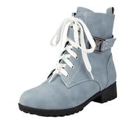CuteFlats Ankle Boots Slip On | 3cm Low Block Heel, Lace-Up Design, Mesh Lining for Casual Comfort