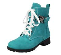 CuteFlats Ankle Boots Slip On | 3cm Low Block Heel, Lace-Up Design, Mesh Lining for Casual Comfort