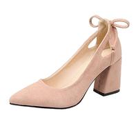 CuteFlats Comfortable Court Shoes with Mid Chunky Heel and Pointed Toe for Office Ladies Pink
