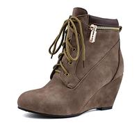 CuteFlats Women Casual Lace-up Wedge Boots with Round Toe Brown