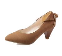 CuteFlats Women Comfort Cone Heel Court Shoes with Pointed Toe Brown