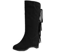CuteFlats Women Flirtatious Round Toe Wedge Fringe Suede Ankle Boots (Black, 5 UK)