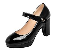 CuteFlats Women High Heel Court Shoes with Platform Heel Black