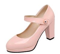 CuteFlats Women High Heel Court Shoes with Platform Heel Pink