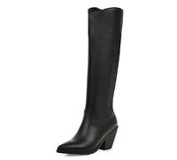 CuteFlats Women Knee-High Biker Boots with Pointed Toe and High Chunky Heel