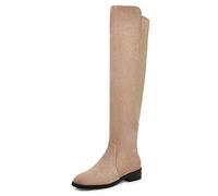 CuteFlats Women Over The Knee Stretch Boots with Low Chunky Heel Apricot