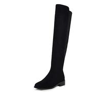 CuteFlats Women Over The Knee Stretch Boots with Low Chunky Heel Black