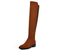 CuteFlats Women Over The Knee Stretch Boots with Low Chunky Heel Brown