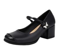 CuteFlats Women’s Square Toe Mary Jane Court Shoes | 5.5cm Chunky Heel with Backstrap; Multi-Colour Options for Office, Chic & Vintage Casual