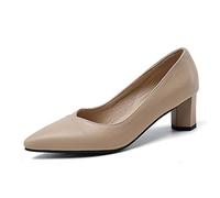 CuteFlats Women Slip-on Court Shoes with Chunky Heel and Pointed Toe