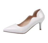 CuteFlats Women Thin Heel Court Shoes with Pointed Toe White