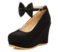 CuteFlats Women Wedge Heel Court Shoes with Bows Black