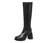 CuteFlats Women's Knee High Boots Metal Color | Square Toe Retro Boots for Party & Daily Wear, 9cm Block Heel