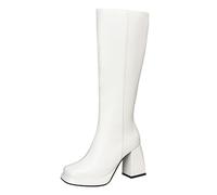 CuteFlats Women's Metallic Knee High Boots | 9cm Block Heel Boots with Faux Fur Lining for Party & Daily Wear