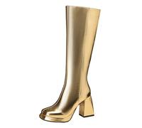 CuteFlats Women's Metallic Knee High Boots | 9cm Block Heel Boots with Faux Fur Lining for Party & Daily Wear