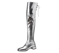 CuteFlats Women's Over The Knee Boots | Metallic Thigh High Boots with Adjustable Back Tie, 4.5cm Heel 53cm Shaft for Stage & Party