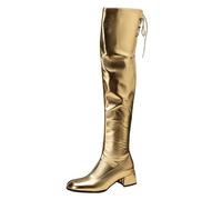 CuteFlats Women's Over The Knee Boots | Metallic Thigh High Boots with Adjustable Back Tie, 4.5cm Heel 53cm Shaft for Stage & Party