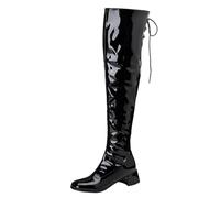 CuteFlats Women's Over The Knee Boots Patent Square Toe & 4.5CM Block Heel | Side Zip For Stage Looks & Statement Style