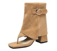 CuteFlats Women's Vintage Toe Post Sandals with Metal Buckle Block Heel for Casual & Office Wear