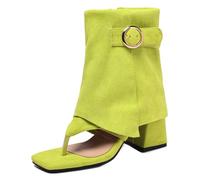 CuteFlats Women's Vintage Toe Post Sandals with Metal Buckle Block Heel for Casual & Office Wear