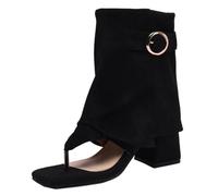 CuteFlats Women's Vintage Toe Post Sandals with Metal Buckle Block Heel for Casual & Office Wear