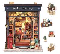 Cutefun Book Nook Kit, DIY Miniature House Kit for Adults, 3D Wooden Puzzle Mini House Building Kit with LED, Dollhouse Kit Bookshelf Insert Decor Creative Gifts for women (Jack's Bookery)