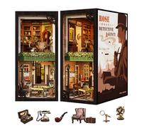 Cutefun Book Nook Kit - DIY Miniature House Kit for Adults Bookshelf Decor 3D Wooden Puzzles Decoratvie Bookends Gifts for Women Book Lovers(Rose Detective Agency)
