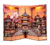 Cutefun Japanese Book Nook - Japan DIY Miniature Kit 3D Wooden Puzzles for Adults Bookshelf Diorama - Craft Gift for Women Puzzle Lovers (Twilight Sakura Path)