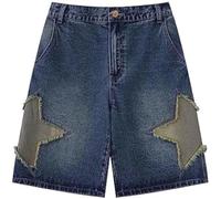 CUTEGAL Star Jorts Unisex Jorts Women Mid Rise Stretchy Patchwork Denim Shorts Wide Leg Baggy Jeans Men Y2k Pants, B, X-Large
