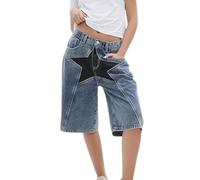 CUTEGAL Star Jorts for Men Denim Shorts Baggy Jorts Mid Rise Stretchy Patchwork Jeans Shorts Jorts Y2K, A, X-Large