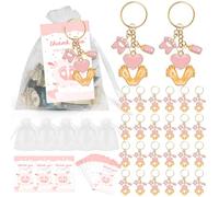 CuteHairy 20Pcs Foot Marks Chain Key Rings Set, Key Ring with 20 Thank You Labels and Yarn Bags, Modern Zinc Alloy Ornaments for Baby Shower Wedding Party Favors Bridal Shower Gifts Pink