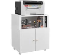 CuteHairy 60 x 50 x 73cm Metal Printer Stand with Wheels, Heavy Duty Mobile Filing Cabinet with 2 Doors & Adjustable Shelf, Rolling Storage Unit for Home Office, Garage, Copier