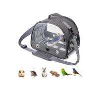 CuteHairy Bird Travel Carrier with Stainless Steel Tray,Lightweight Breathable Parrot Cage with Removable Wooden Stand Stick And Long Shoulder Strap,Bird Cages for Parakeets Budgie Grey