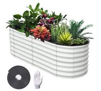 CuteHairy Raised Garden Bed - White - 184x90x60cm Metal Raised Beds- Rounded - Bottomless Galvanised Steel Planter Box for Growing Outdoor Plants, Vegetables, Flowers and Herbs