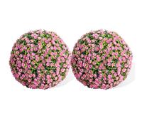 CuteHairy Set of 2 Artificial Topiary Balls, 55cm Faux Rose Ball with Flowers & Hanging Chain, UV Protected Fake Decorative Plants for Outdoor Indoor Garden Patio Porch Wedding Decor, Pink