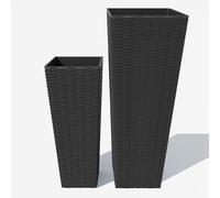 CuteHairy Set of 2 Square Rattan Planters, 60cm Tall Plastic Flower Pots with Removable Liners & Drainage Holes, Indoor Outdoor All-Weather Planters for Garden, Patio, Balcony, One Tall And One Short