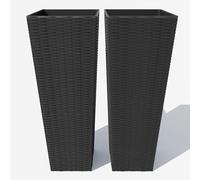 CuteHairy Set of 2 Square Rattan Planters, 60cm Tall Plastic Flower Pots with Removable Liners & Drainage Holes, Indoor Outdoor All-Weather Planters for Garden, Patio, Balcony, Two Tall Ones