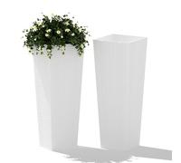 CuteHairy Set of 2 Square Rattan Planters, 60cm Tall Plastic Flower Pots with Removable Liners & Drainage Holes, Indoor Outdoor All-Weather Planters for Garden, Patio, Balcony, Two Short Ones