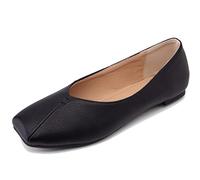 CUTEHEELS Women Comfort Lightweight Foldable Flats with Soft Sole and Square Toe/Come with a Complimentary Shoe Bag Black