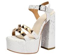 CUTEHEELS Women Round Toe Block Heel Sandals | Simple Single Band Layout, Retro Metal Stud Detail, 14.5cm Block Heel 4.5cm Platform for Denim Matching Chic Street Styles