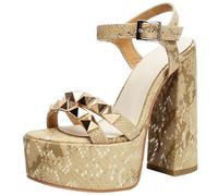 CUTEHEELS Women Round Toe Block Heel Sandals | Simple Single Band Layout, Retro Metal Stud Detail, 14.5cm Block Heel 4.5cm Platform for Denim Matching Chic Street Styles