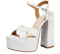 CUTEHEELS Women Round Toe Cross Strap Heel Sandals | Vintage Snake Texture, Neat Band Layout, 14.5cm Block Heel 4cm Platform for Blazer Matching Street Chic Looks