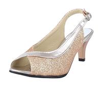 CUTEHEELS Women Sandals Sparkly Peep Toe Slingback Kitten Heel Heels Party Wedding Summer