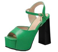 CUTEHEELS Women Square Peep Toe Block Heel Sandals | Minimalist Single Band Design, Easy Care Surface, 13cm Block Heel 4cm Platform for Coat Matching European Trendy Outfits