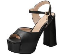 CUTEHEELS Women Square Peep Toe Block Heel Sandals | Minimalist Single Band Design, Easy Care Surface, 13cm Block Heel 4cm Platform for Coat Matching European Trendy Outfits