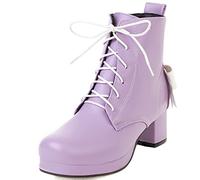 CUTEHEELS Women Sweet Lace-up Ankle Boots with Block Heel and Round Toe for Daitng